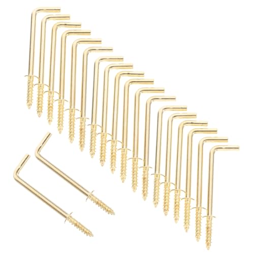 Image of Elegant Gold L-Shaped Screw Hooks 20 Pieces Self-Tapping Metal Screws Picture Frame Hanging Hooks Right Angle 90 Degree Screws