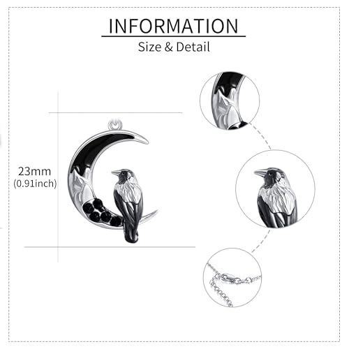 ONEFINITY Raven Crow Wolf Necklace 925 Sterling Silver Crescent Moon Animal Witchy Pendant Necklace Halloween Christmas Jewelry Gifts for Women4