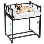 Beside Dog Bed and Mattress Set - Metal Three-Sided Fence Pet Dogs Bed Frame, Adjustable Height Dogs Bed Extension Attachment for Human Bed, for Small/Medium Puppy(25.5''L x 17.7''W)