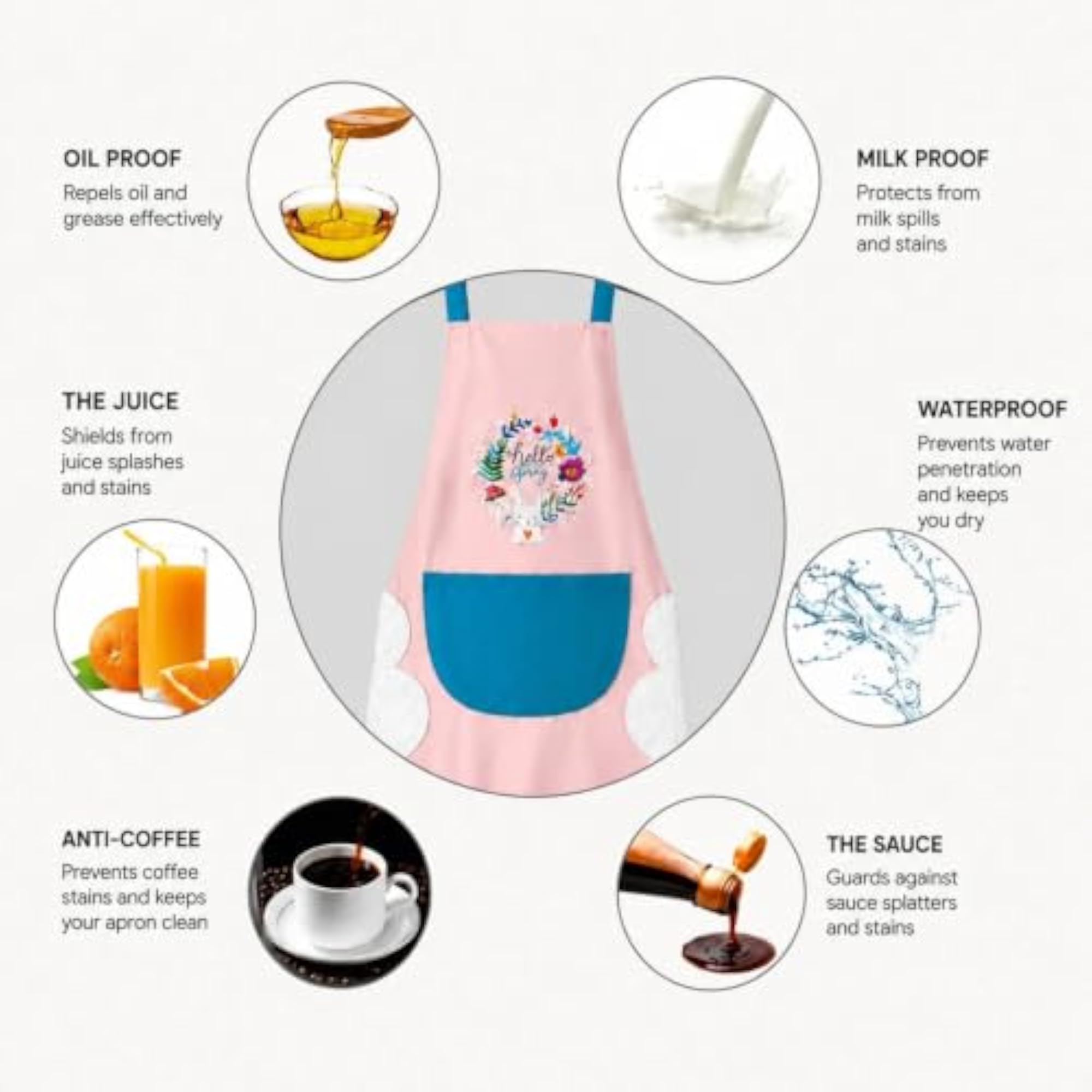 Polyester Kitchen Apron with Large Front Pocket, Adjustable Free Size