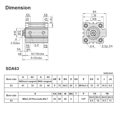 Cylindre de précision SDA63X90 double effet magnétique alésage 63 - 3