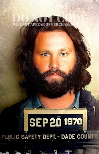 Photographie de Jim Morrison 27,9 x 43,2 cm | Magnifique tasse portrait de 1970 – The Doors – Souvenir vintage – Exceptionnellement restauré – Colorisé – Busted In Dade County, FL – Arrestation