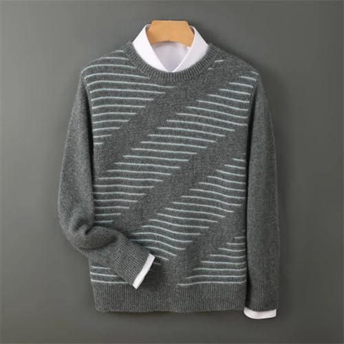 Men's O-Neck Textured Stripe Pullover Merino Wool Sweater Autumn Winter Casual Long Sleeve Jumper Thick Top3