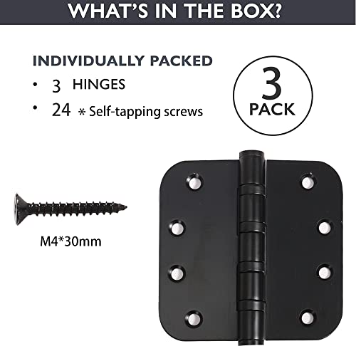 3 Pack Black Heavy Duty 4" X 4 Inch Stainless Steel Silent Ball Bearing Door Hinges With 5/8" Radius Corners, Heavy Duty Interior & Exterior Door Hardware For Left & Right Doors Hinge-Matte Finish #TOP1