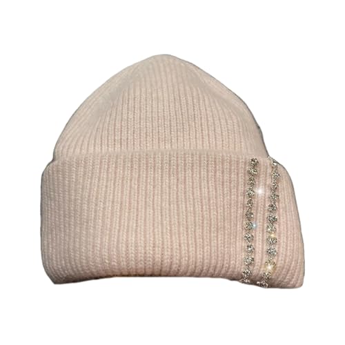 Bonnet tricoté doux confortable femme hiver avec strass brillant