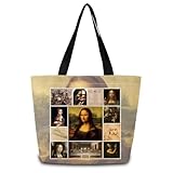 ZhuVantrix Arts by Leonardo da Vinci Tote Bag Reusable Grocery Bags Aesthetic Shopping Shoulder Handbag with Interior Zipper Pocket Stylish Mona Lisa Present for Women