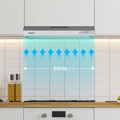 CIARRA Dunstabzugshaube 60cm 3 Leistungsstufen Abluft Umluft Unterbauhaube (Silber),Kompatible CBCS6903 Kohlefilter