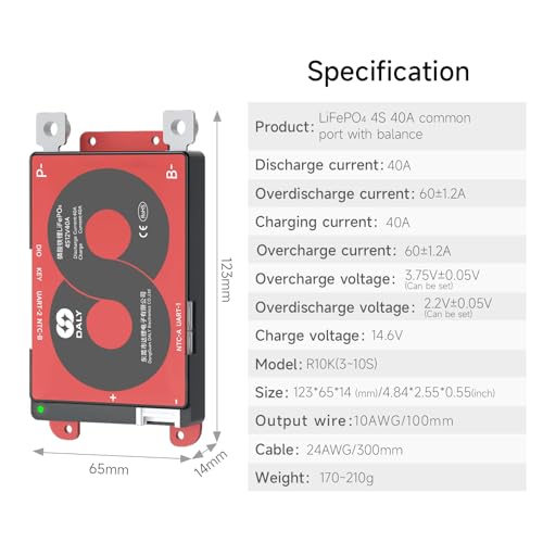 DALY Smart BMS 4S-24S 12V-72V 40A-500A with Bluetooth Module Battery Protection Board for LiFePO4 Battery Pack (LifePO4 4S 12V 40A+BT Module)2
