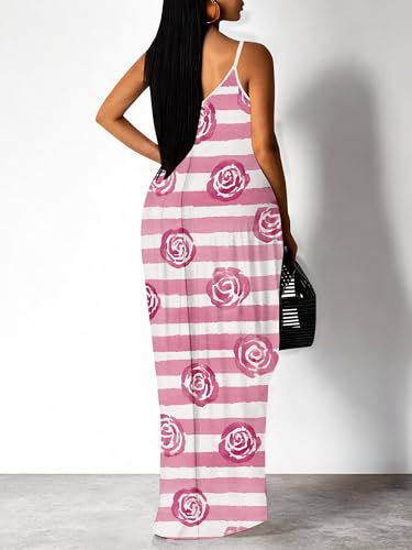 Image of Women Spaghetti Strap Maxi Dress with Pockets | Soft fabric relaxed fit sleeveless v neck with pockets for party and daily wear