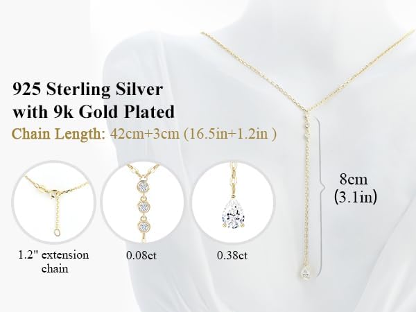 Moissanite Pendant Necklace for Women, D Color VVS1 Clarity, S925 Sterling Silver Lariat Y Necklace, Valentine's Day Jewelry Gift for Her - Image 3