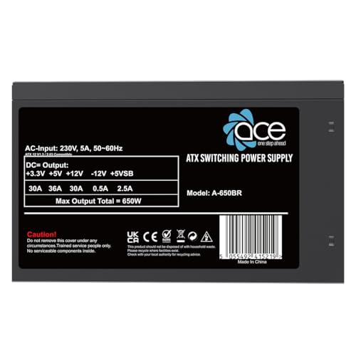 Ace Power - Alimentatore switching ATX da 650 W, alimentatore per PC desktop, ventola silenziosa da 120 mm, (4+4), 8 pin, 12 V, PCI-E 6+2 pin, 6 x SATA - Alimentatore - Immagine 1