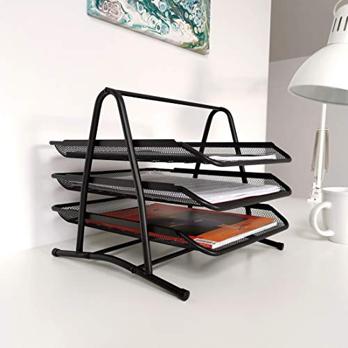 D.RECT 7610 Metalen opbergvakken, bureau-organizer voor documenten, 3 laden, brievenbakje, A4-organizer, mesh… - Afbeelding 5