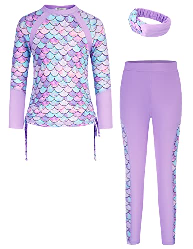 Image of GRACE KARIN Girls Long Sleeve Swimsuit Two Piece Rashguard Floral Swimwear 6-14Y