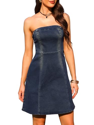 Image of Allegra K Women's Cowgirl Dress Strapless Jean Concert Outfits Western Sleeveless Denim Dresses