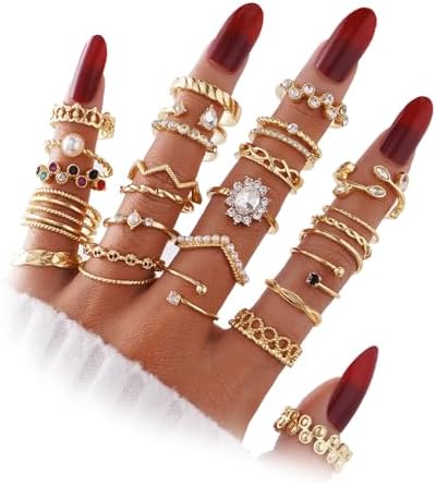 IFKM Gold Knuckle Rings Set For Women Vintage Stackable Joint Finger Midi Rings Dainty Cubic Zirconia Crystal Simple Twist Hollow Cute Rings Pack Jewelry Gift