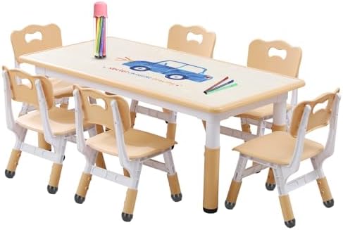 Amazon.com: Kids Table and Chairs Set, Height Adjustable Desk With 6 ...
