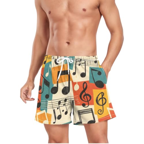 Pantalones cortos de natación retro con notas musicales para playa