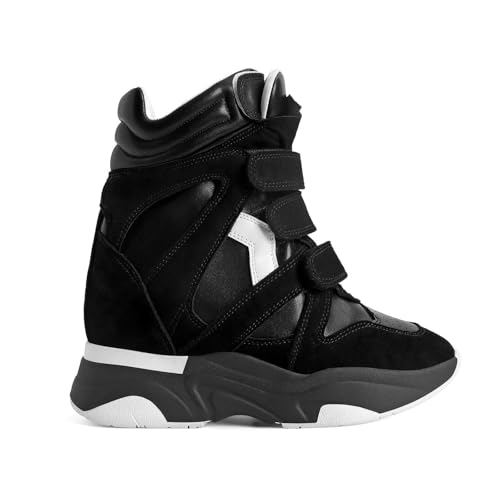 Image of ZJGZF Wedge Sneakers for Women Platform Round Toe Suede Leather High Heel Tennis Casual Triple Strappy Band Fashion Dressy Comfy Campus Trendy Shoes