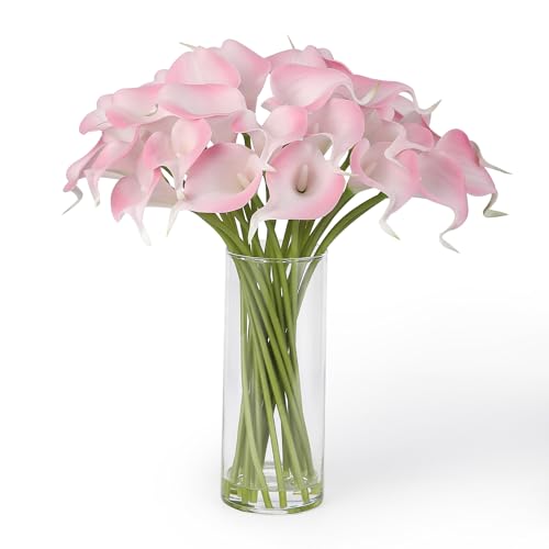 GarveeLife 24PCS Real Touch Calla Lily with Vase, Artificial Flowers with Faux Water for Centerpiece Table Decor, Latex Fake Flower for Wedding, Home,