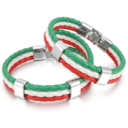 Lot de 2 Bracelets Italie Supporter en Simili-Cuir Tressé, Bracelet Drapeau Italien Tricolore pour...