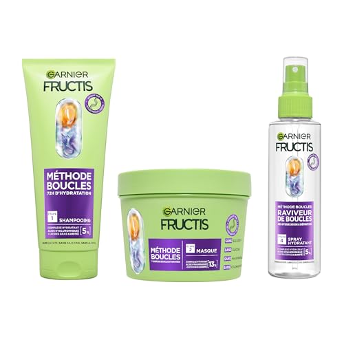Garnier - Fructis Méthode Boucles - Routine 3 Produits - Shampoing, Masque & Spray Hydratant - Enrichie en Acide...