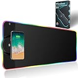 best pc game controller wireless 【QI WIRELESS FAST CHARGING】Das RGB Mauspad verfügt über eine integrierte kabellose Aufladung, die je nach Mobiltelefonmodell unterschiedliche Leistung ausgeben kann: 15 W / 10W/ 7,5 W / 5 W. Der QC 3.0-Adapter wird empfohlen, um die beste Leistung zu erzielen.(Hinweis: Adapter ist nicht im Lieferumfang enthalten). Wenn es zum Aufladen an einen Computer oder Laptop angeschlossen wird, ist die Ladeeffizienz sehr langsam.