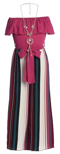 Image of iGirlDress Girls Wide Leg Off Shoulder Elegant High Waist Rompers Palazzo Pants Trousers Jumpsuits USA 4-14