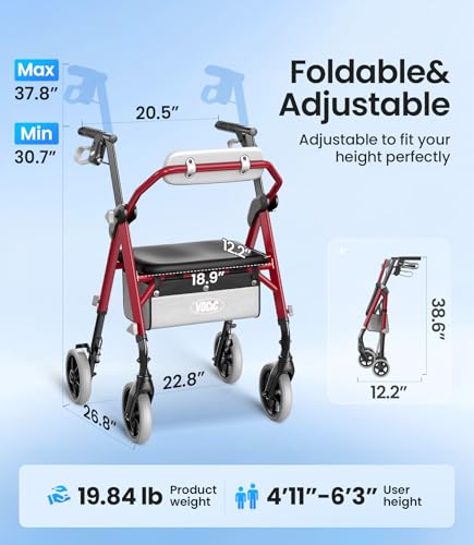 Image of VOCIC Z11 Rollator Walker for Seniors with Seat, 380 LBS | Lightweight Design with Ergo Seat & Backrest, Height Adjustable & Easily Foldable for Seniors' Mobility, Blue