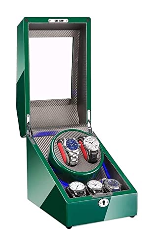 Caja de Reloj Automático Reloj Caja de Winder for 2 Reloj automático + 3 Espacio de almacenamiento Pintura de piano verde Acabado de pintura incorporada Luz Fuente de alimentación Dual Dual Accesorios Cover