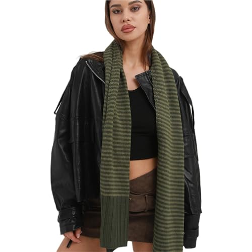 Womens Winter Scarf Warm Cashmere Feel Scarf Long Green Stripe Knit Shawls and Wraps Holiday Ladies Gifts