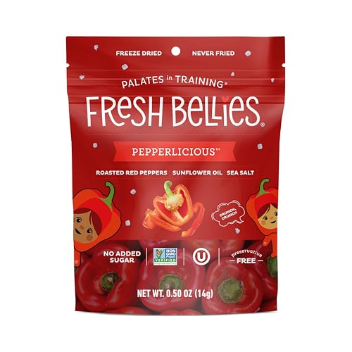 Fresh Bellies Vegan Healthy Snacks for Kids and Toddlers, Kid Snacks with No Added Sugar, Gluten Free Snacks, Freeze Dried Baby Snacks 12m+, Paleo Friendly, Non GMO, Kosher, Pepperlicious, 1 pack