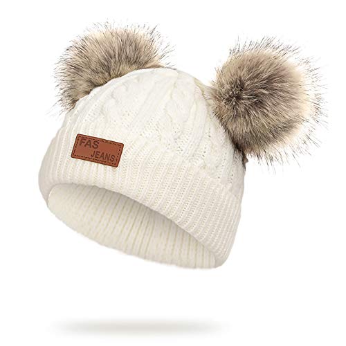 Image of WELROG Baby Winter Warm Knit Hat Infant Toddler Kid Crochet Fur Hairball Beanie Cap