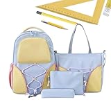 [Sotine] スクールバッグ | 4点セット メッセンジャーバッグ | 大容量 ペンケース リュックサック ブックバッグ 女子大学生 ティーンエイジャー 文房具 教室 ショッピング 短期旅行用