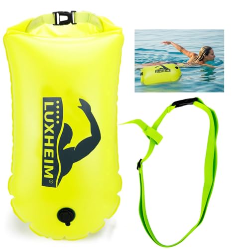 LUXHEIM 28L Schwimmen Boje Schleppschwimmer für Open Water Schwimmboje gut sichtbar Schwimmen Schwimmer Dry Bag wasserdicht aufblasbare PVC Schleppschwimmer für Triathlons