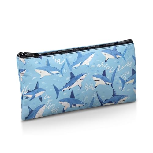 Image of Shark Pencil Case for Kids Big Capacity Pen Holder Zipper Pencil Box for Preschool Blue Stationery Pouch for Boys Girls