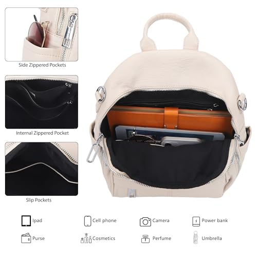 Image of Angel Kiss Small Backpack Purse for Women,Soft Vegan Leather Roomy Backpacks,Designer Ladies Shoulder Backpack Fashion Handbag with Removable Strap,Beige