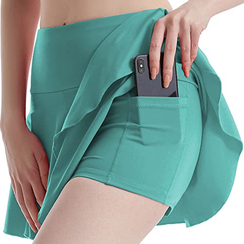 Legou Women's Short Skirt Pocket Nude Sense of Fitness Running Dancing Tennis Skirt Lake Blue S