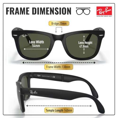 Image of Ray-Ban RB4105 WAYFARER FOLDING CLASSIC Square Shape Sunglasses for Men with Official Eyewear Kit
