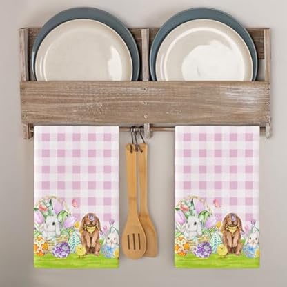 Geschirrtücher Rosa Kariertes Tier Handtücher Küchentücher Saugfähige Küchenhandtücher Waschbar Trockentücher Küche Wiederverwendbar Kitchen Towels Geschirrhandtücher 4 Stück (40x60 cm)