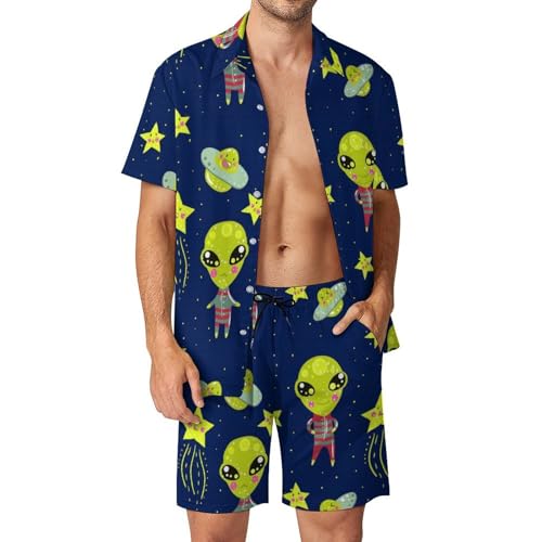 Chemise Hawaïenne Hommes motif étoiles alien avec short et pantalon d'été