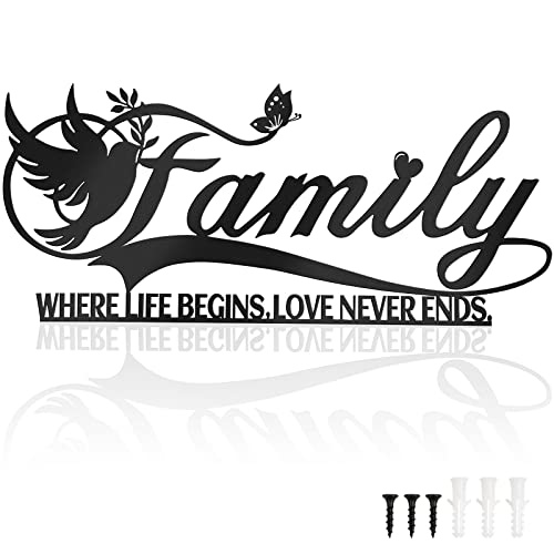 Dilibra Family Sign Black Metal Wall Decor, Family Where Life Begins And Love Never Ends Word Wall Art Home Decor, Iron Letters Quotes Wall Hanging Decoration For Living Room Dining Room #TOP22