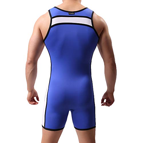 WMIERFI Ice Silk Men's Athletic Supporters Sport Swim Bodysuit Slim Fit Wrestling Singlets Leotard Underwear Jumpsuits (M, Blue)