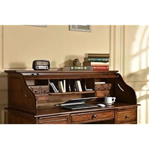 Roll Top Desk Executive Solid Oak Wood 54x24x45 Home Office Secretary Organizer Roll Hutch Top Easy Assembly Quality Crafted Construction Locking File Drawers Dovetailed