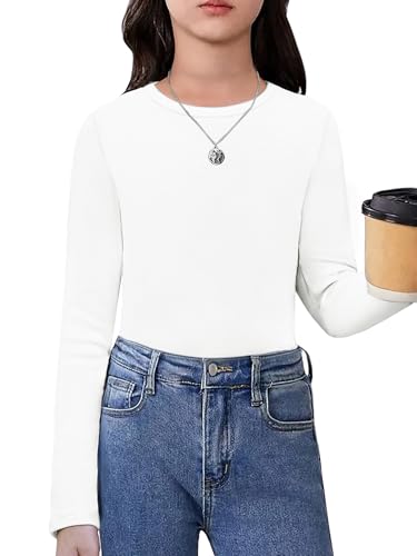 Arshiner Girls Long Sleeve Shirts Thermal Crew Neck Tunic Basic Tops Blouse Tee 3-12 Years