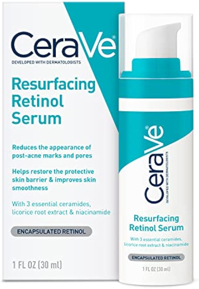 CeraVe Retinol Serum for Post-Acne Marks and Skin Texture | Pore Refining, Resurfacing, Brightening Facial Serum with Retinol and Niacinamide | Fragrance Free, Paraben Free & Non-Comedogenic| 1 Oz
