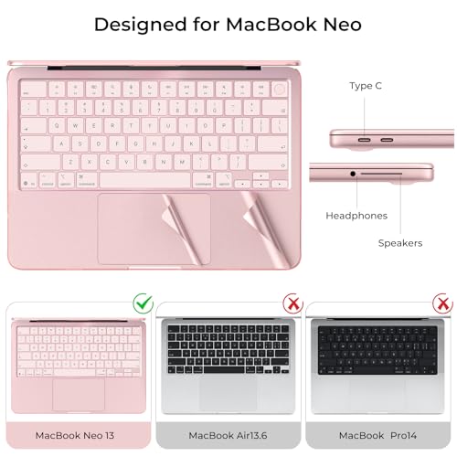 Image of EooCoo for MacBook Neo Case 13 inch 2026, 100% Match Color, 3 in 1 Kit | Blush Clear, Anti-Fingerprint & Scratch & Crack, Sturdy, Mac Neo Accessories, Ready for School, Work & Travel