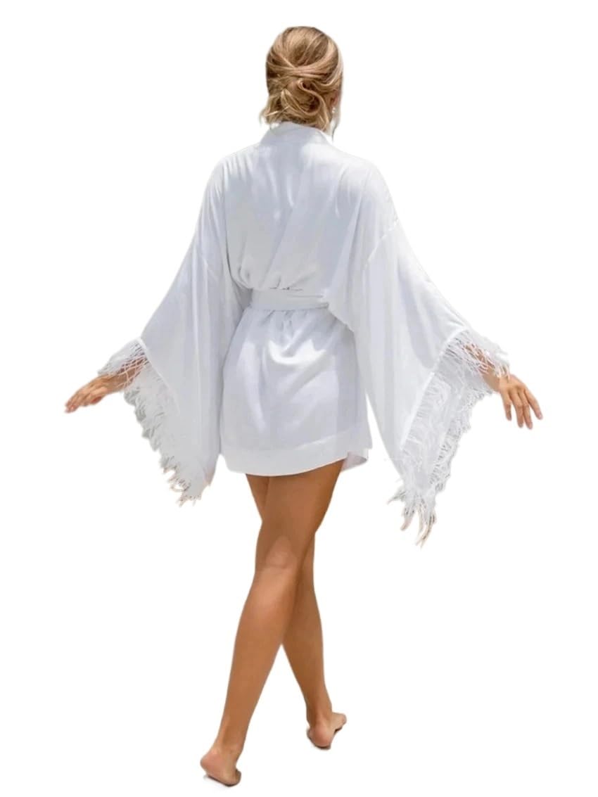 Robe de chambre en satin pour femme, Peignoir Femme Satin Blanc S/M/L