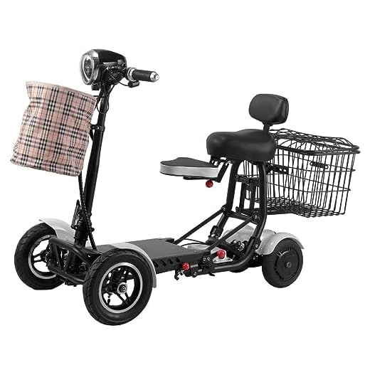 KUMIAO Lightweight 4 Wheel Mobility Scooter with Seat, Folding Design, Front and Rear Double Baskets - Ideal for Adults, Elderly, Disabled - Climbing Capability of 12°