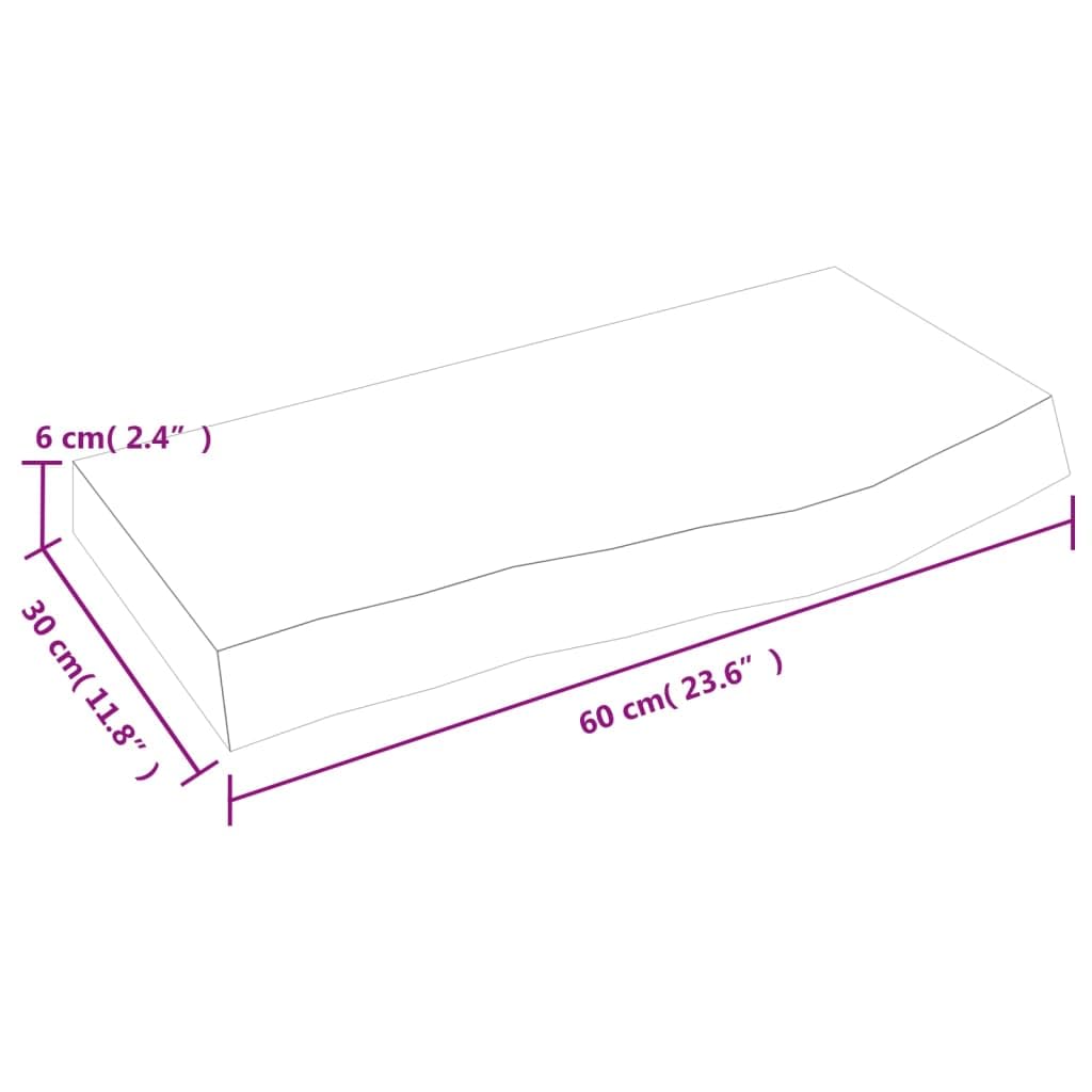Estantería de pared de madera maciza de roble sin tratar, 60 x 30 x (2-6) cm, robusta estantería de madera con borde natural, versátil estante de pared para dormitorio y baño, construcción