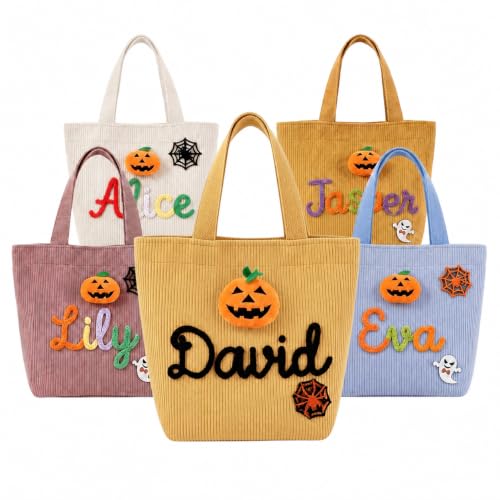 KEQHAULI Custom Corduroy Tote Bag Personalized with Name, Classic Shoulder Handb...